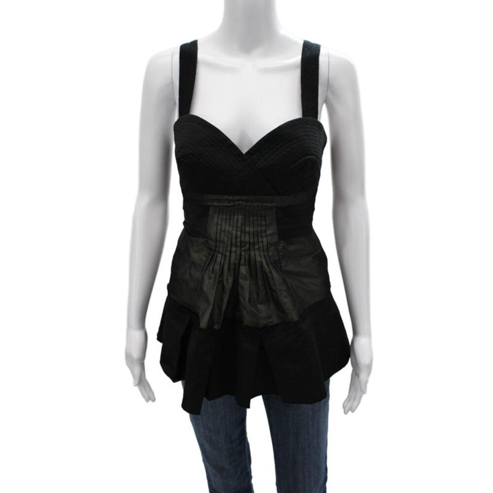 BCBG Max Azria Women Sweetheart Neck Sleeveless Blouse Black Zip Size 6